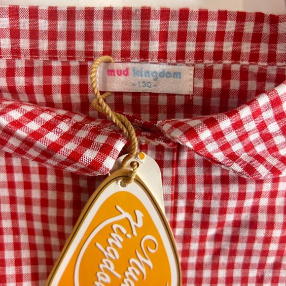 Mud Kingdom Red Gingham Cotton Shirt Girls Size 6/8 (130) Cold‎ Shoulder Buttons - Picture 4 of 5